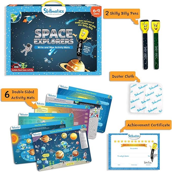 Skillmatics - Space Explorers Write and Wipe Activity Mats