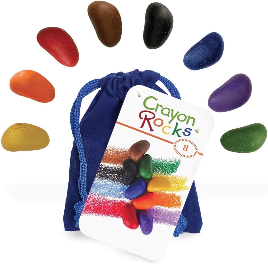 Crayon Rocks, 16 Colors in Blue Velvet Bag with white background