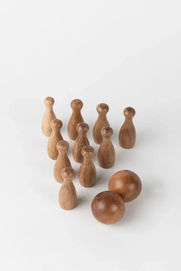 Handmade Tabletop Bowling Set in Light Brown Color