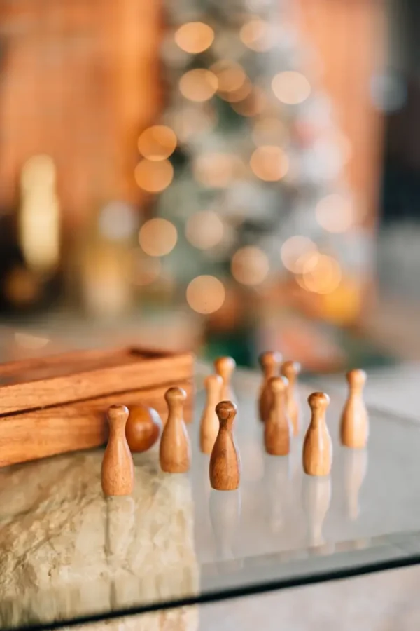 A Bowling Set Placed on a Glass Surface