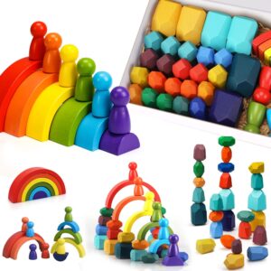 TOY Life 38 Pieces Wooden Rainbow Stacking Rocks